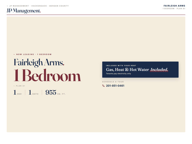 <Fairleigh Arms> 1 Bedroom-Hackensack