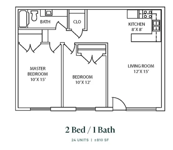 Two bedroom, one bath remodeled floor plan (810 sq ft) at Miramonte on 3rd in Tucson