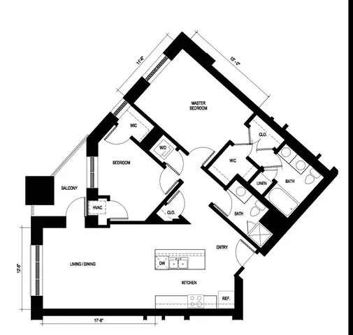 Sophisticated Victory floor plan at Ninety 7 Fifty on the Park featuring 2 bedrooms, spacious living and dining area, and modern kitchen, 1178 sq ft.
