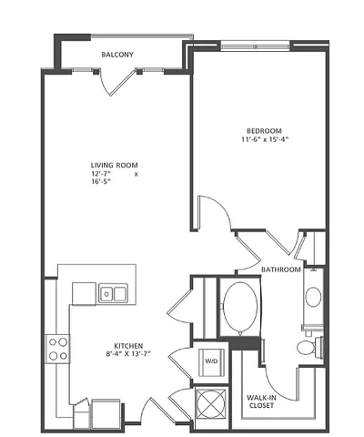 Vector A2 floor plan featuring 1 bedroom, modern kitchen, open living room, and balcony in 746-857 square feet.