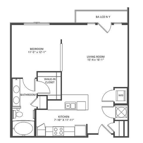 Modern floor plan of Radius S2-1 & S2-2, featuring a spacious studio layout with one bedroom, one bath, a well-equipped kitchen, and a generous living area with balcony access, covering 702-723 square feet.