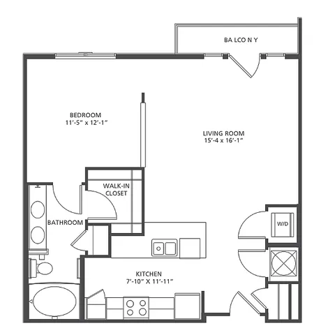 Modern Radius S2-1 & S2-2 floor plan featuring a spacious 1-bedroom with walk-in closet, luxurious open living room, and balcony access in a 702-723 sq ft space.