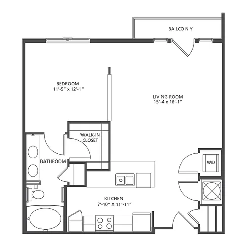 Contemporary Radius S2-1 & S2-2 floor plan featuring a spacious studio with open-concept living area, sleek kitchen, private balcony, and convenient walk-in closet in 702-723 square feet.