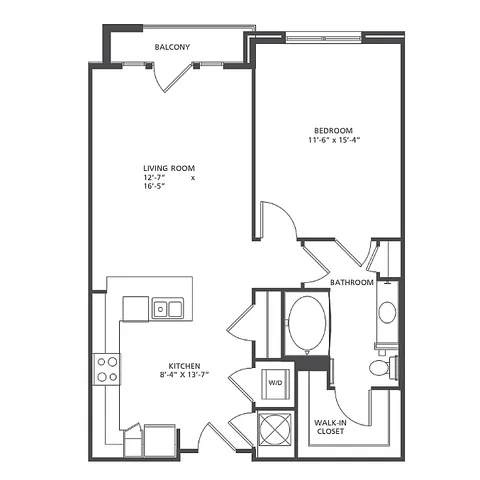 Modern floor plan for Vector A2, A2-3 & A2-4 featuring a spacious 1 bedroom, 1 bath layout with a balcony, inviting living room, efficient kitchen, and a walk-in closet, spanning 746-857 square feet.