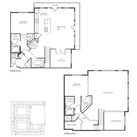 Zenith B 4-1L floor plan showcasing a stylish 1,790 sq ft design with 2 bedrooms, 2.5 bathrooms, and a den. Features include a spacious living area, modern kitchen, and balcony, providing ample space for comfortable living.