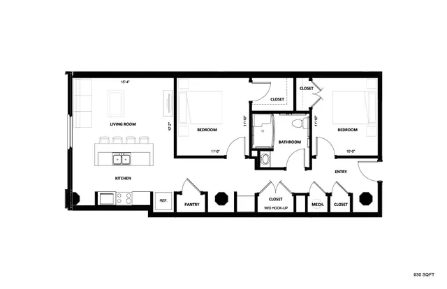 Illinois Street Senior - Two-Bedroom Floorplan