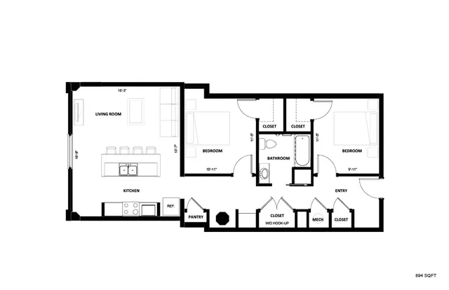 Illinois Street Senior - Two-Bedroom Floorplan