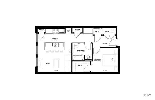 Illinois Street Senior - One-Bedroom Floorplan