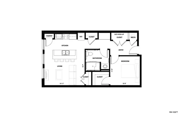 Illinois Street Senior - One Bedroom Floorplan