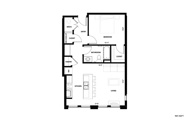 Illinois Street Senior - One Bedroom Floorplan