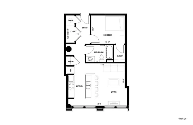 Illinois Street Senior - Floorplan 645 Sqft