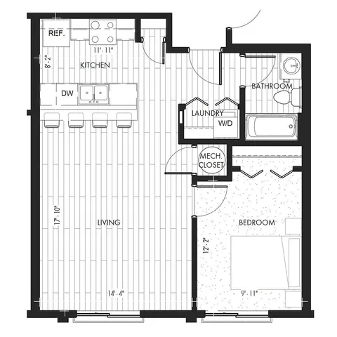 Monon Lofts - 1 Bedroom Floorplan