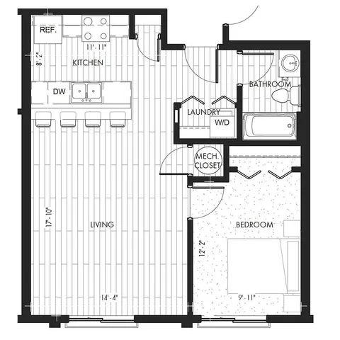Monon Lofts - 1 Bedroom Floorplan