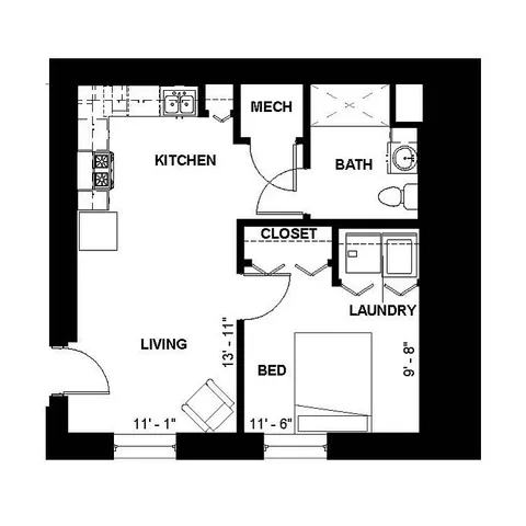 Florence Fay - 1B-M Floorplan