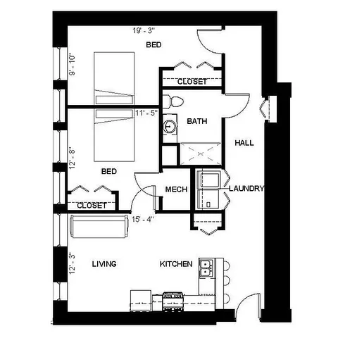 Florence Fay - Two-Bedroom Floorplan