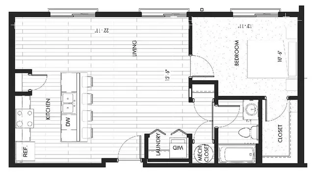 Monon Lofts - One Bedroom Floorplan