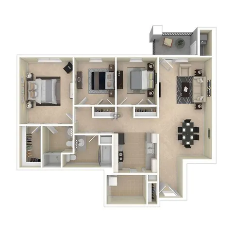 Elegant floor plan showcasing 3 bedrooms, a cozy living room, modern kitchen, and spacious dining area, perfect for comfortable living.