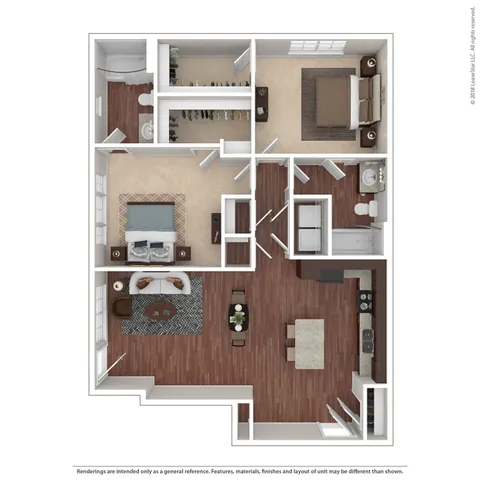 Elegant 2D floor plan showcasing 2 bedrooms, cozy living area, stylish kitchen, and modern bathroom, designed for comfort and functionality.