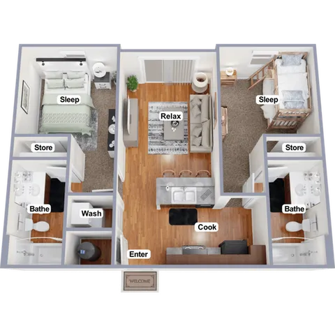 Contemporary furnished 2 bedroom, a cozy living area, and a modern kitchen, offering comfort and style.