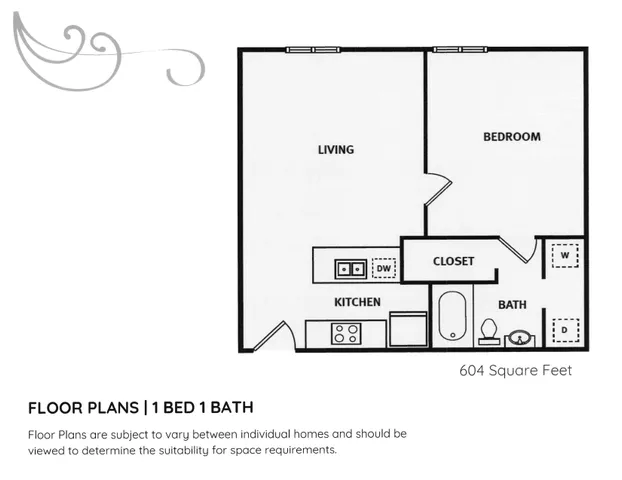1 Bedroom 604 SQFT