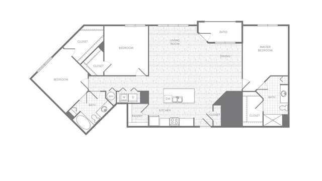 Elegant floor plan showcasing a spacious 3-bedroom layout with open-concept living and dining areas, gourmet kitchen, and dual bathrooms for ultimate comfort.