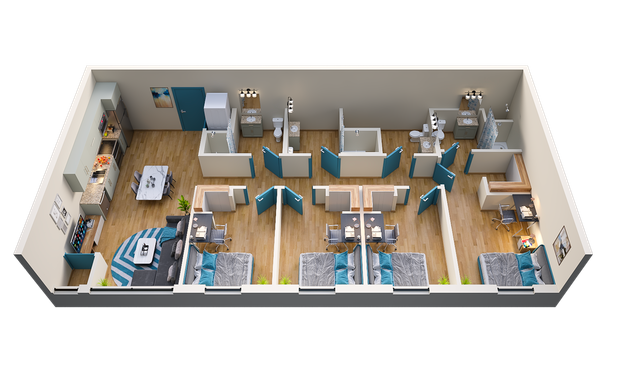 Modern four-bedroom and 4 bathrooms floor plan with open-concept living area, elegant kitchen, and en-suite bathrooms, perfect for comfortable family living.