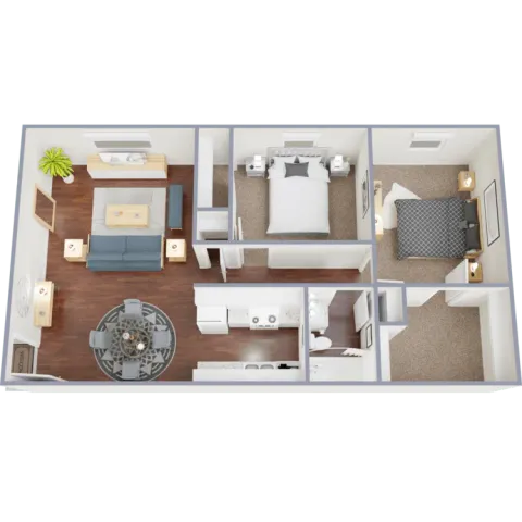 2 Bed 1 Bath apartment floor plan