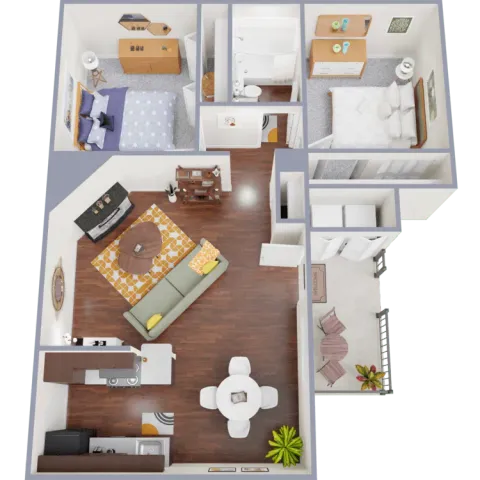 2 Bed 1 Bath Cozy Floor Plan