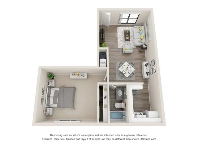 Delano floor plan with 1 bedroom and 1 bathroom
