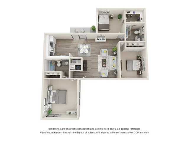 Cleveland floor plan with 3 bedrooms and 2 bedrooms