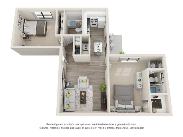 Carlyle floor plan with 2 bedrooms, 2 bathrooms, enhanced finishes and wood style floors