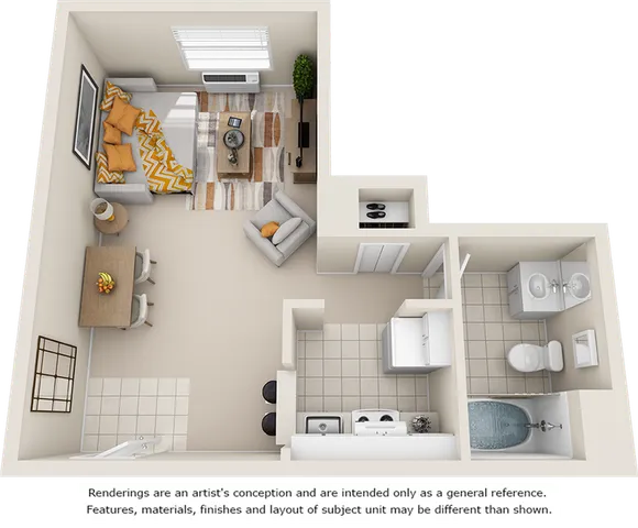 Redbud 1 bathroom studio floor plan