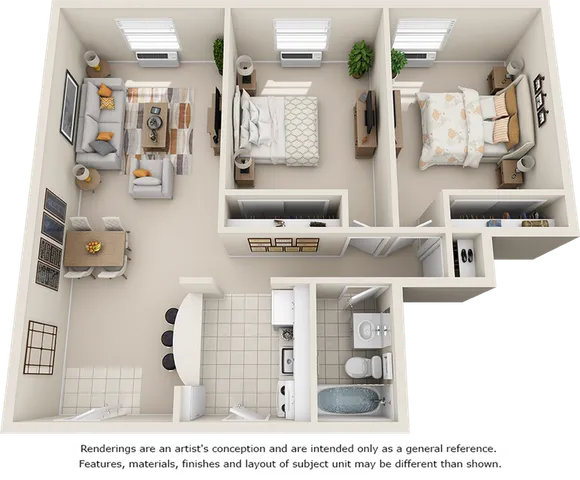 Mulberry 2 bedrooms 1 bathroom floor plan