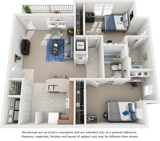 Sapphire floor plan with 2 bedrooms and 2 bathrooms