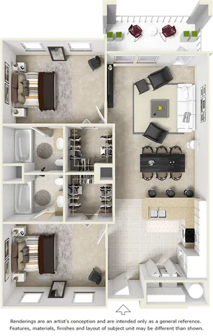 Haven 2 bedrooms 2 bathrooms floor plan