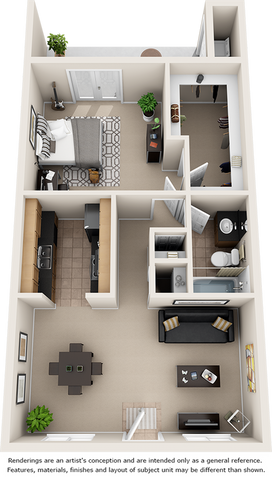 Orion 1 bedroom 1 bathroom floor plan with wood style floors