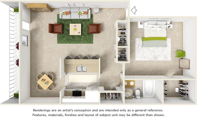 Songbird 1 bedroom 1 bathroom floor plan