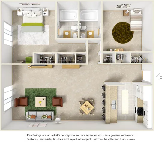 Bluegill floor plan with 2 bedrooms, 2 bathrooms and wood style flooring