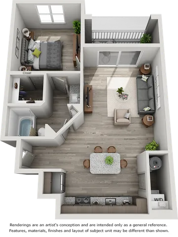 Derby 1 bedroom and 1 bathroom floor plan