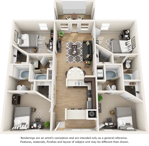 Buchanan 4 bedrooms 4 bathrooms floor plan.