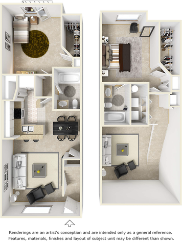 Uffizi 2 bedrooms 2 bathrooms floor plan.