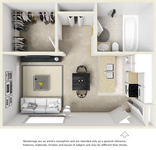 The Oasis 1 bathroom studio floor plan