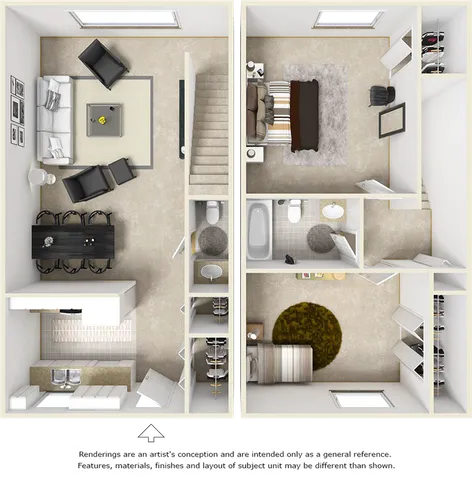 The Bay 2 bedrooms 1.5 bathrooms floor plan