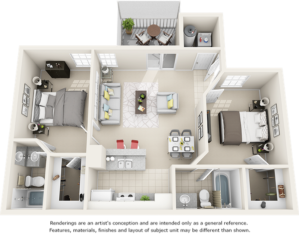 Vaulted Boxwood 2 bedroom 2 bathrooms floor plan