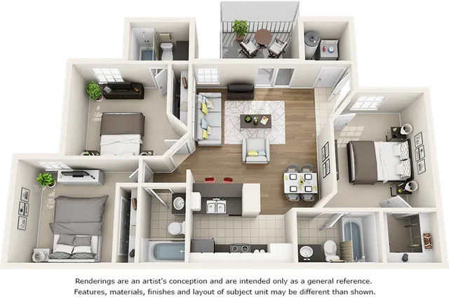 Vaulted Laurel Oak  3 bedrooms 3 bathrooms floor plan
