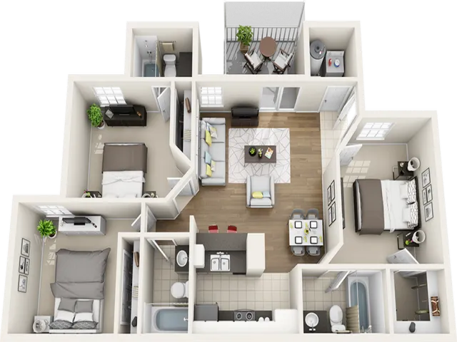 Vaulted Laurel Oak  3 bedrooms 3 bathrooms floor plan with modern finishes