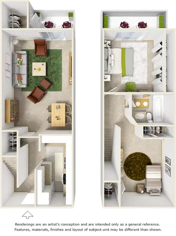Timucuan 2 bedrooms and 1 bathroom floor plan with premium wood style flooring