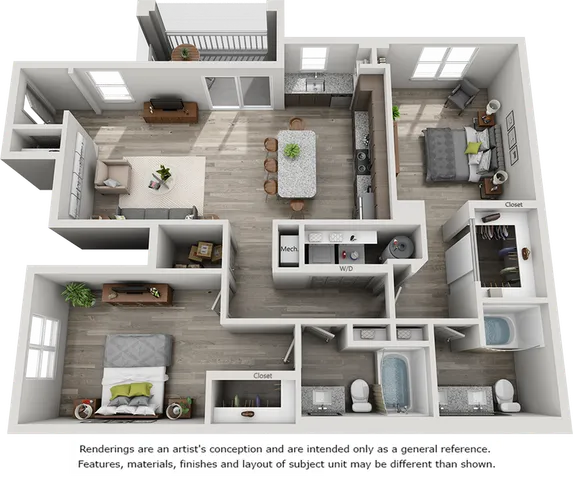 Saratoga 2 bedrooms and 2 bathrooms floor plan