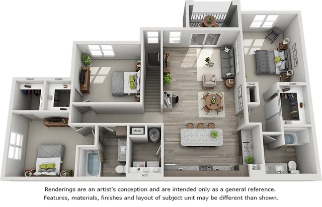 Del Mar 3 bedrooms and 2 bathrooms floor plan