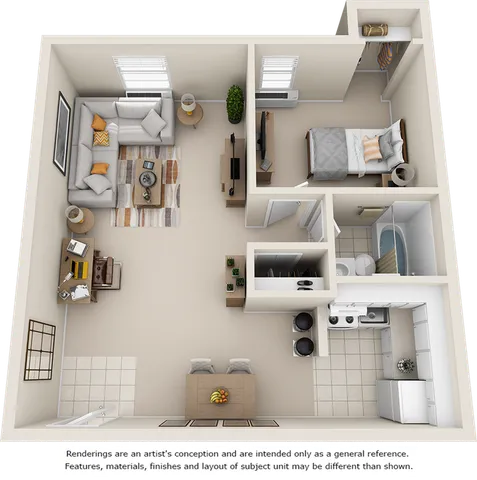Magnolia 1 bedroom 1 bathroom floor plan